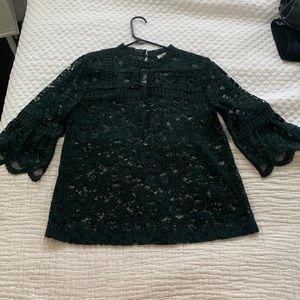 LOFT medium 3/4 sleeve lace dark green top